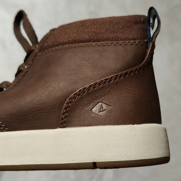 Sperry Boys Cruise Mid Top Siders Sneakers Brown Faux Leather Lace Up Shoes 3.5 - Picture 7 of 11